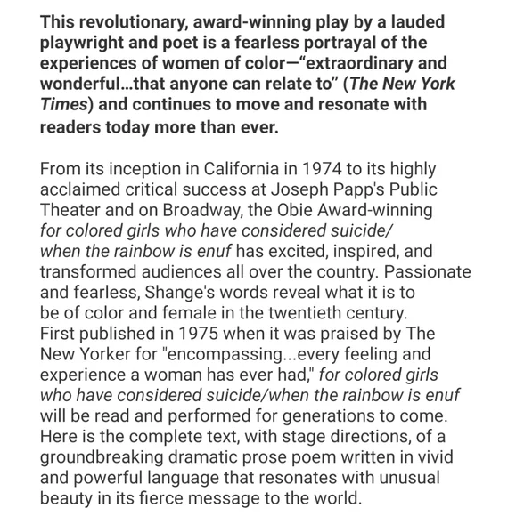 2/$10 For Colored Girls Who Have Considered Suicide When The Rainbow is Enuf - Picture 3 of 7